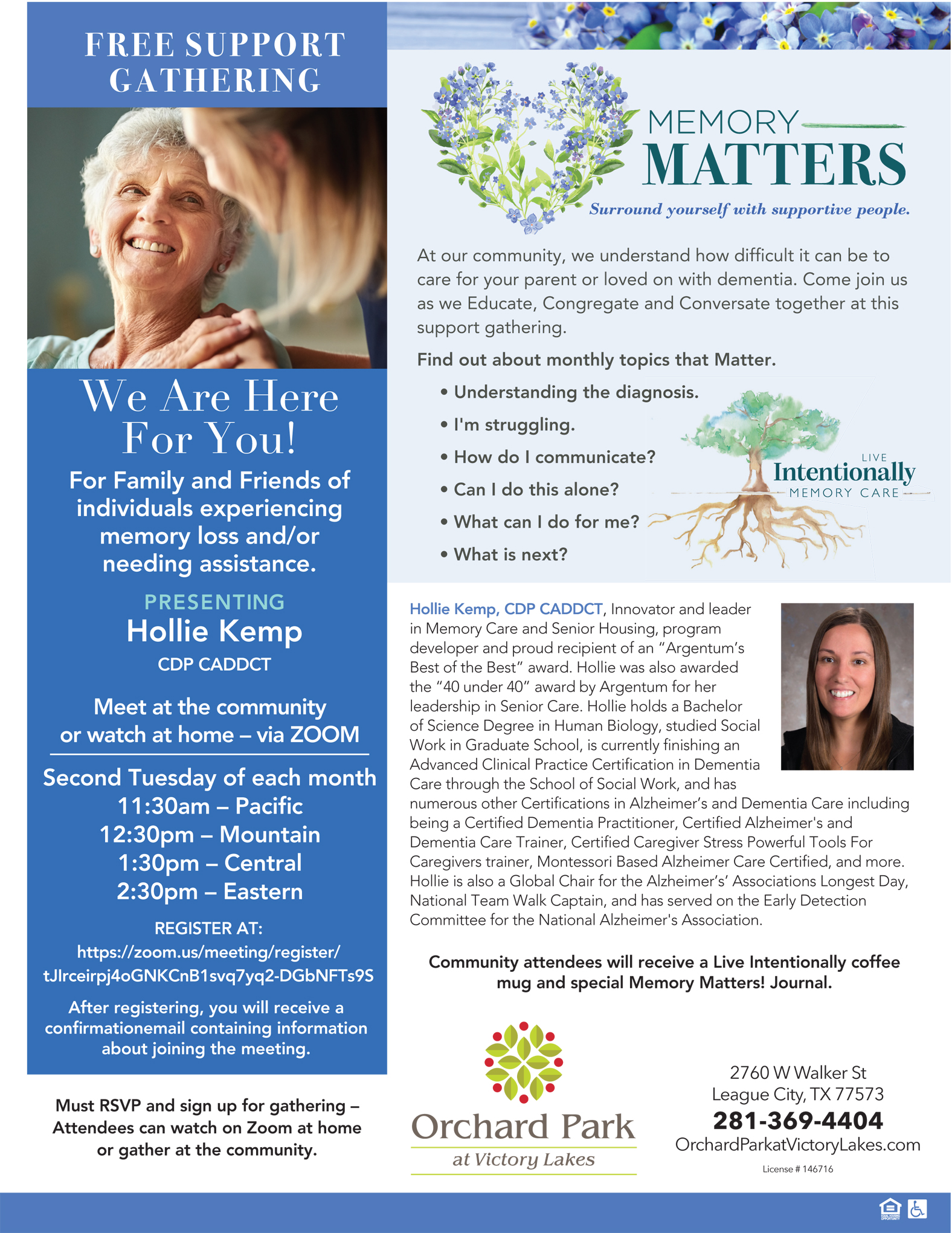 OP Victory Lakes Memory Matter support group flyer
